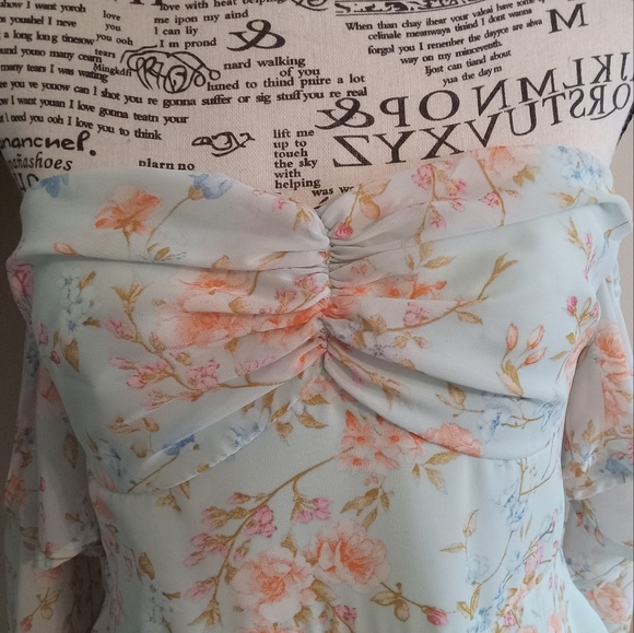 Lulus Charming Passion Mint Green Floral Off-the-Shoulder Maxi Dress Size M - Picture 5 of 10